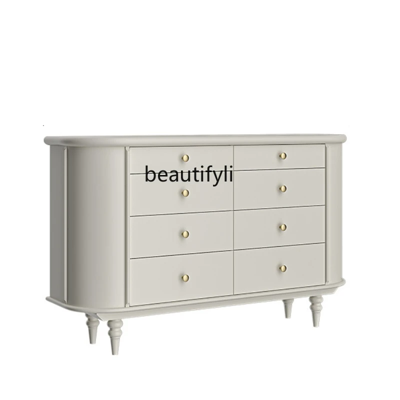 

French Solid Wood White Wall Eight Spares Cabinet Light Luxury Bedroom Storage American Cream Style Tailstock Storage Cabinet