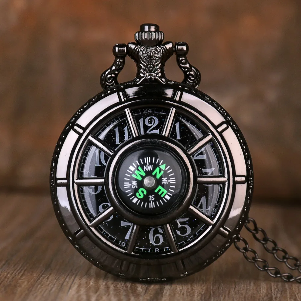 

Classic Hollow Compass Design Pocket Watch Arabic Numerals Necklace Pendant Clock Men Women Gifts Popular Jewelry