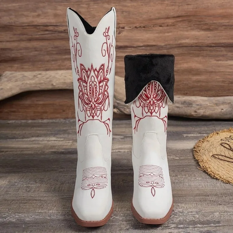 

Women's Retro Pointed Toed Western Cowboy Boots 2023 Winter New Vintage Knee Long Boots Designer Platform Shoes Zapatos De Mujer