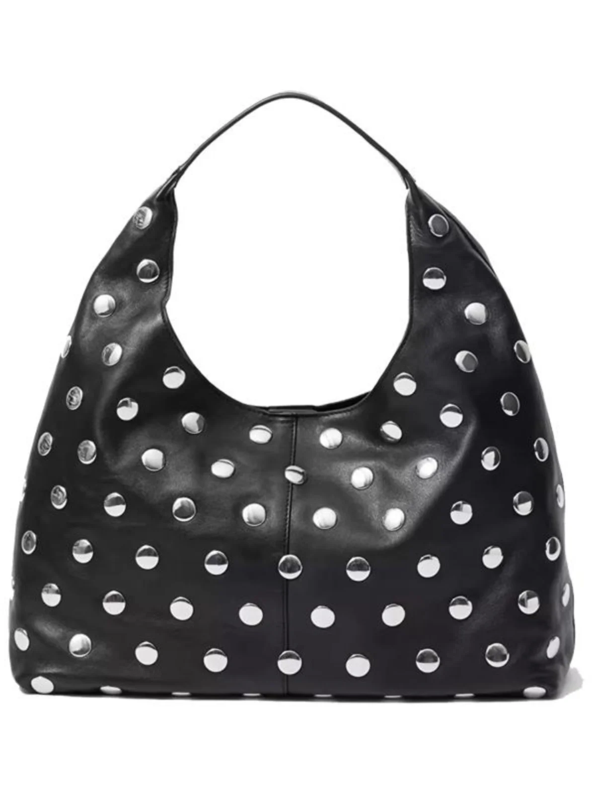 Punk Style Embellished Double-Faced Round Rivet Inlaid Niche Luxury Bucket Bag Chic Lady Underarm Large Capacity Shoulder Bag