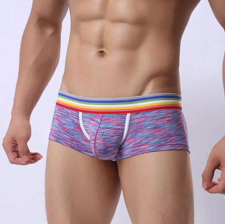 New high-end sexy underwear Men's Rainbow belt Low waist young u convex Metrosexual Boxers shorts Male elastic underpants 4Color 2
