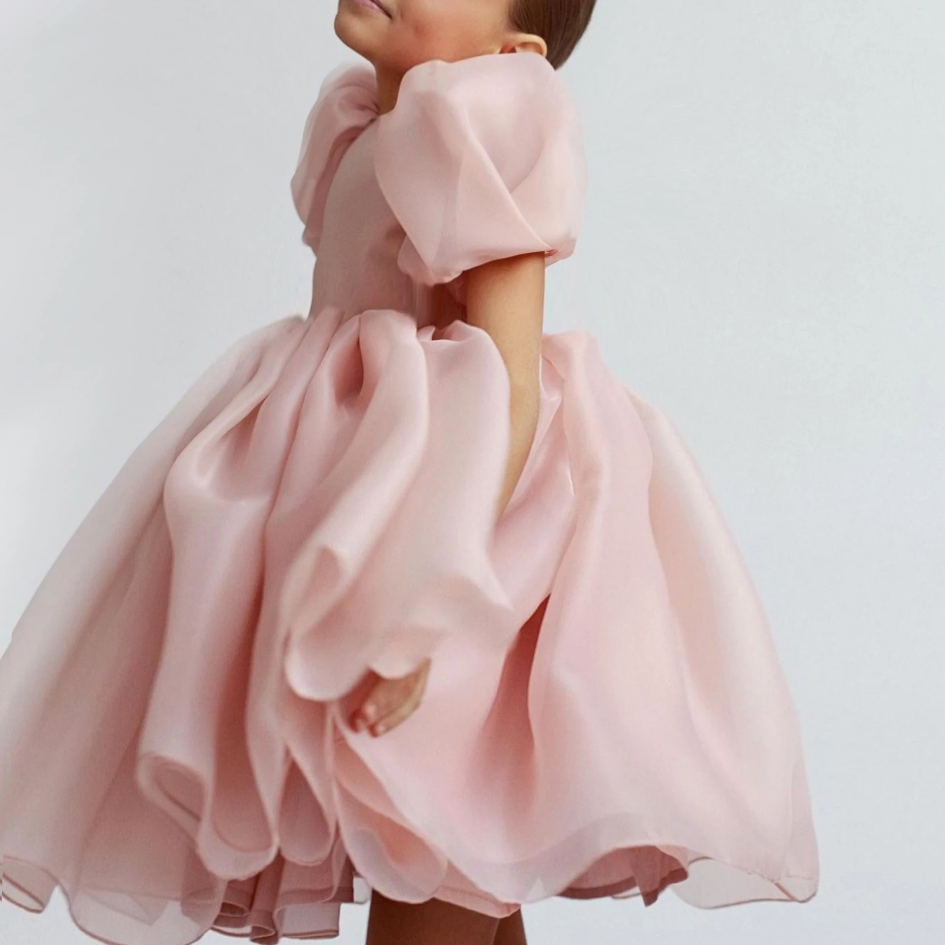 Girls Dress Princess Costume Kids Clothes Flower Girls White Dresses for Wedding Backless Elegant Kids Birthday Party Gala Dress Puff Sleeve Children Communion Costume