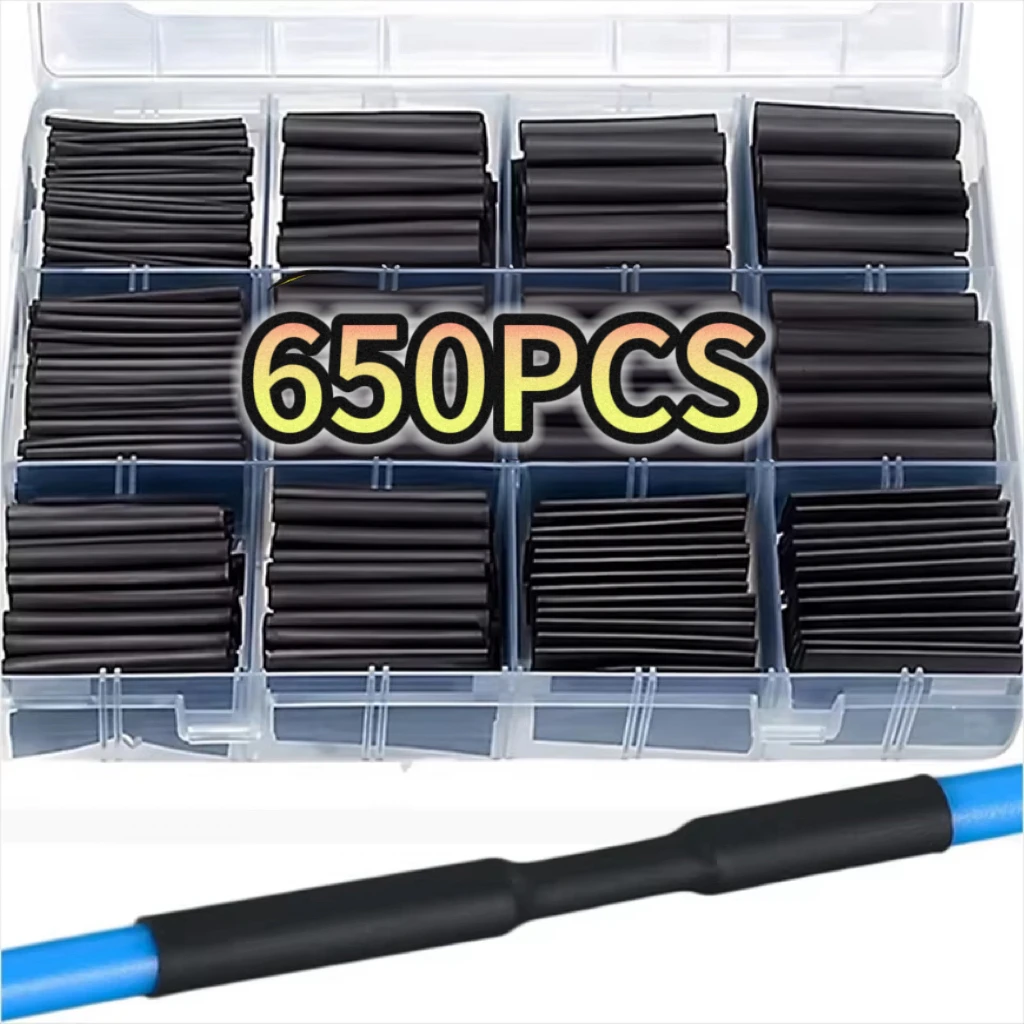 Black Heat Shrink Tube Assortment - Thermoresistant Polyolefin Tubing for Wire Insulation and Electrical Protection