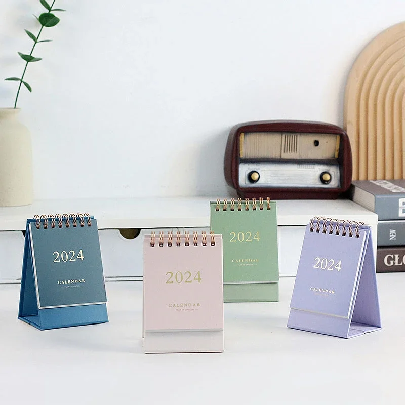 

New Cute 2024 Mini Desk Desktop Calendar Daily Scheduler Planner Yearly Agenda Stationery Office Student School Supplies