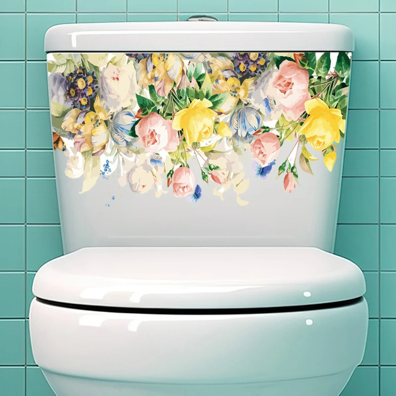Colorful Flowers And Animals Diy Self-Adhesive Toilet Decals For Home Bathroom Restroom Decor Wc Self Adhesive Mural  S3