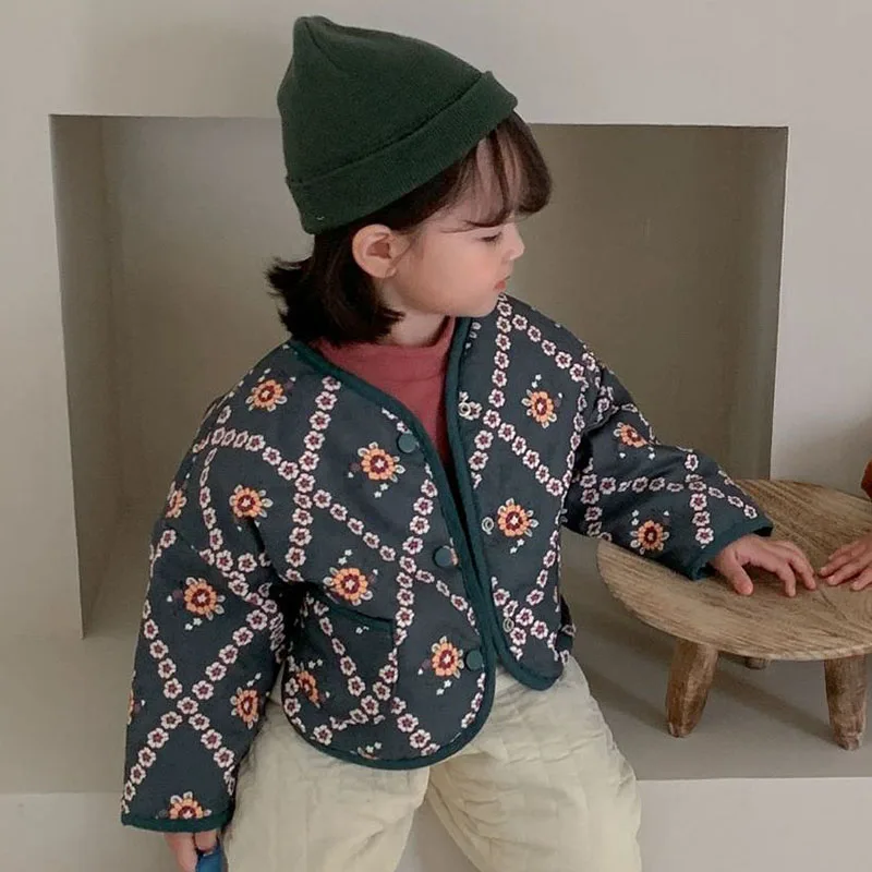 어린이 코튼 재킷 양면 착용 코튼 클립 가디건, 레트로  코트, 남아 및 여아 겨울
