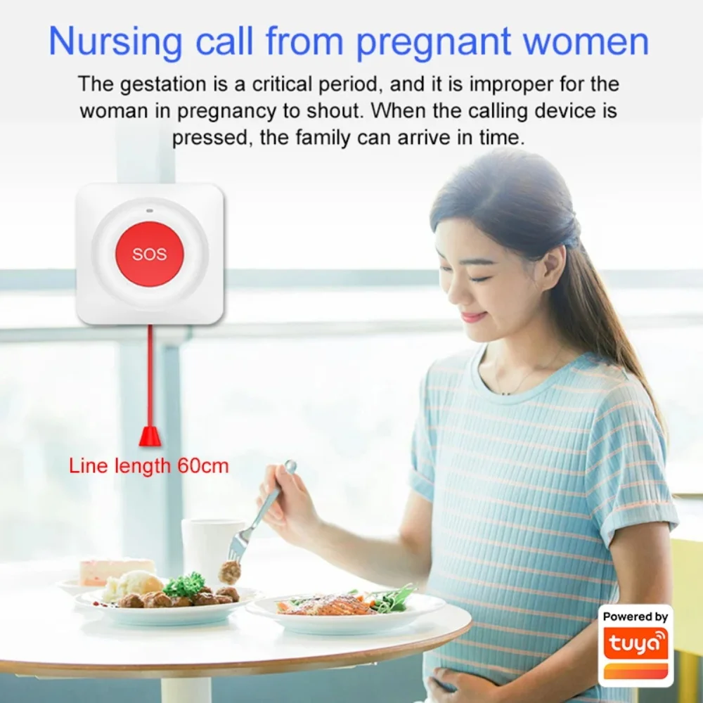 Medical Alert Button Emergency Alarm Button TUYA WiFi/Zigbee SOS Emergency Call Button Wireless Home Alarm Smart Home One-key Alarm for Elderly Patient Emergenc