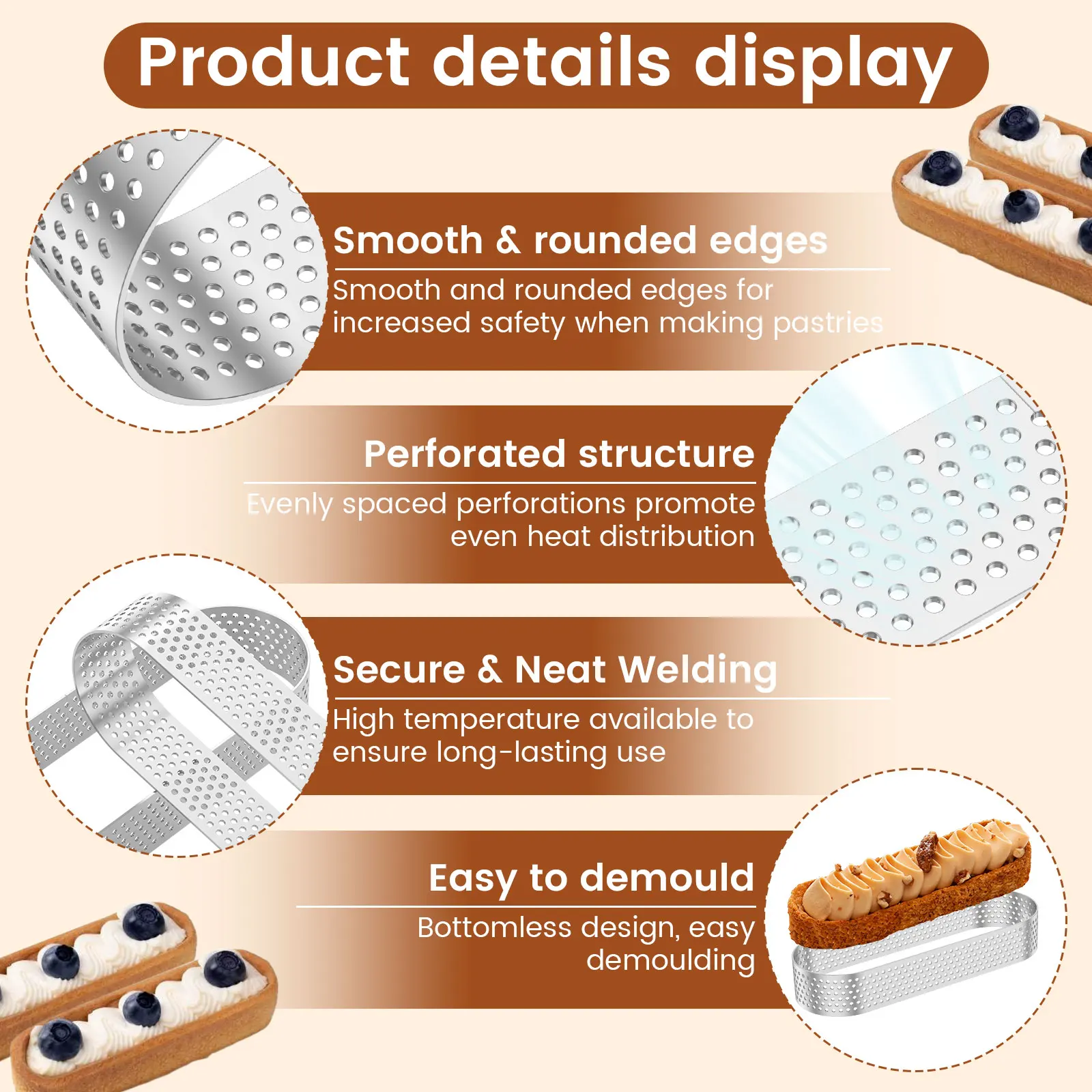 12Pcs Oval Muffin Tart Rings Stainless Steel Porous Tart Ring Perforated Cake Mousse Mold Cookies Cutter Pastry Quiche Mold Tool