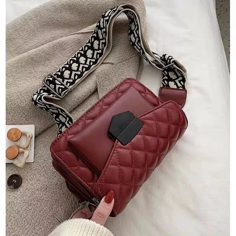 New Fashion Luxury Women Handbags Wide Shoulder Strap Bag Crossbody Bags Chain Rhombus PU Leather bag accessories leather handbag women handbags crossbody bags