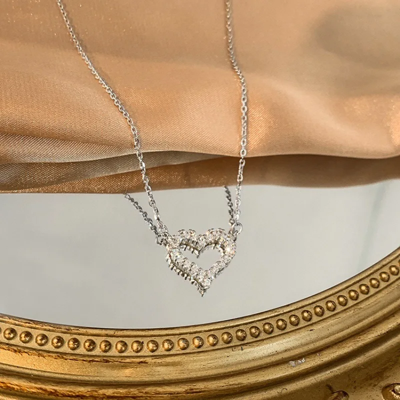 Fashion Zircon Silver Color Heart Clavicle Necklaces Korean Vintage Women Exquisite Necklace 2024 New Trendy Party Gifts Jewelry