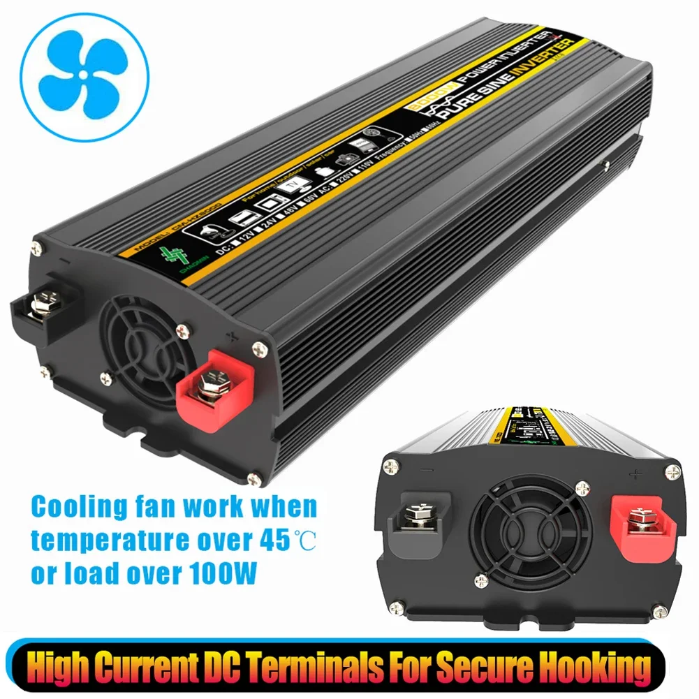 듀얼 USB LED 디스플레이 순수 사인파 지능형 전력 인버터, DC 12V-AC 220V, 3000, 4000, 6000, 8000W, 보조배터리 자동차 변환