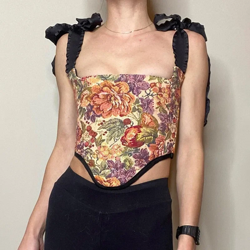 

Retro Print Vest Backless Sexy Black Strap Y2K Fashion Clothing Street Style Cute Good Vibes E Girl Clothes Gothic Dress