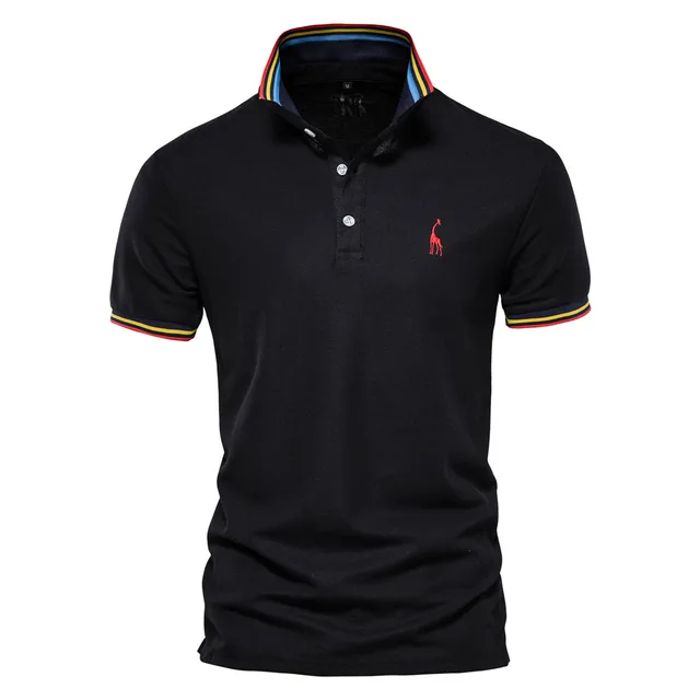 Embroidery 35% Cotton Polo Shirts for Men Casual Solid Color Slim Fit Mens Polos New Summer Fashion Brand Men Clothing PL02-black