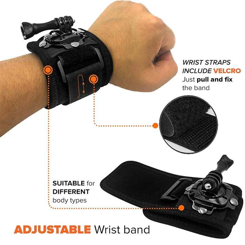 Wrist Strap Mount 360° Rotatable Holder For GoPro Hero 13 12 11 10 9 8 7 SJCAM AKASO Insta360 DJI Osmo Action Camera Accessories