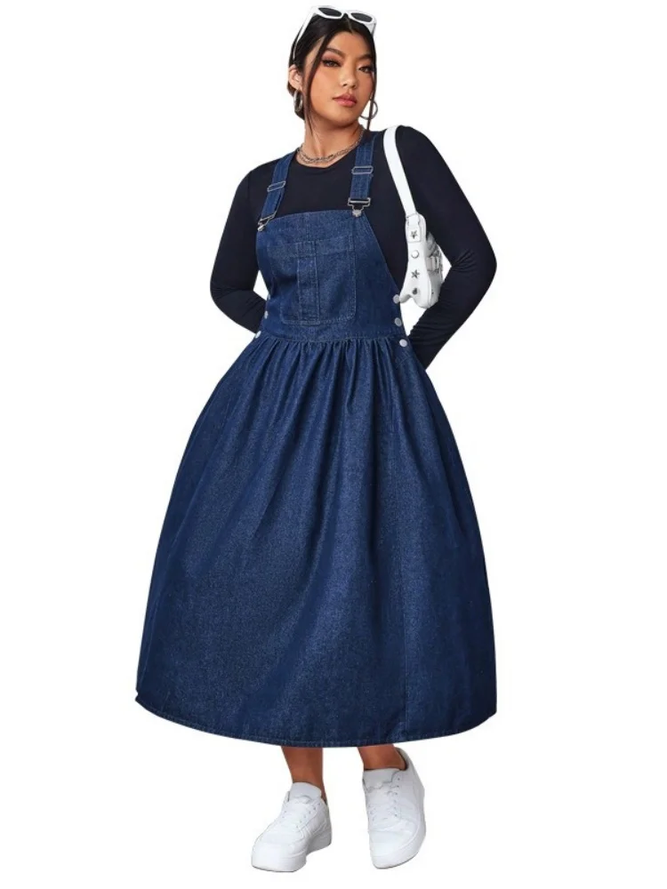 Wmstar Plus Size Dress Denim Women Wholesale New Style Slip Swing Elegant Casual Fashion Pockets Summer Drop Shopping XL-5XL