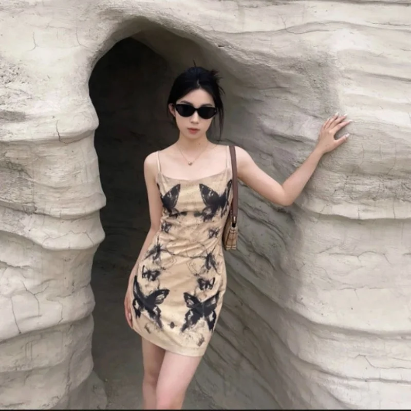 

Женское летнее платье-бабочка, новое милое очаровательное приталенное платье с уникальным дизайном и чернильным принтом, Короткое облегающее платье с подвеской на бедрах, 2024