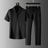 High-End Linen Ice Silk Men's Casual Sportswear Set Summer ort Sve T-irt Long Pants Sli Two-Piece Youth Faion