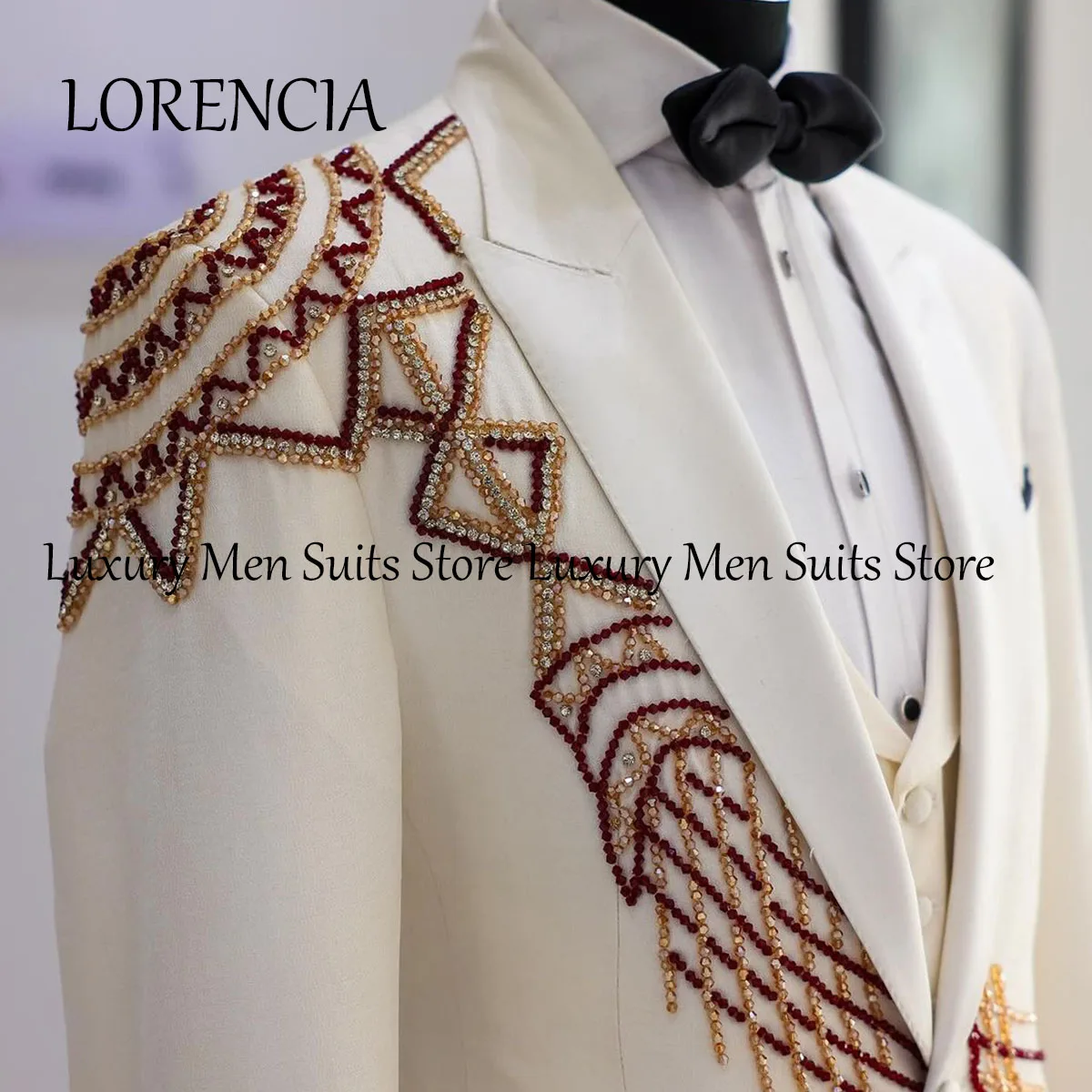 Crystals Men Suits Peaked Lapel Wedding Groom Tuxedos 2 Pieces Sets Male Party Prom Blazer Slim Costume Homme