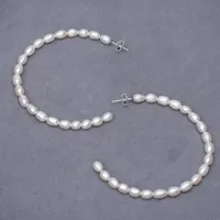 Solid 925 sterling silver stud 4 mm natural freshwater pearl big loop earrings hoop 2