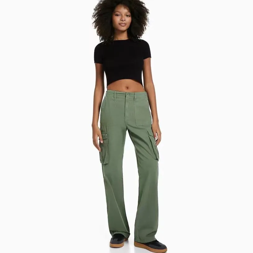 Women Summer Cargo Pants High Waist Wide Leg Trousers