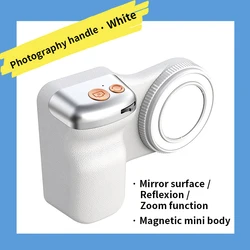 Magnetic Phone Grip with Remote Control for Vlog Recording and Selfies - Easy One - Hand Operation (White)