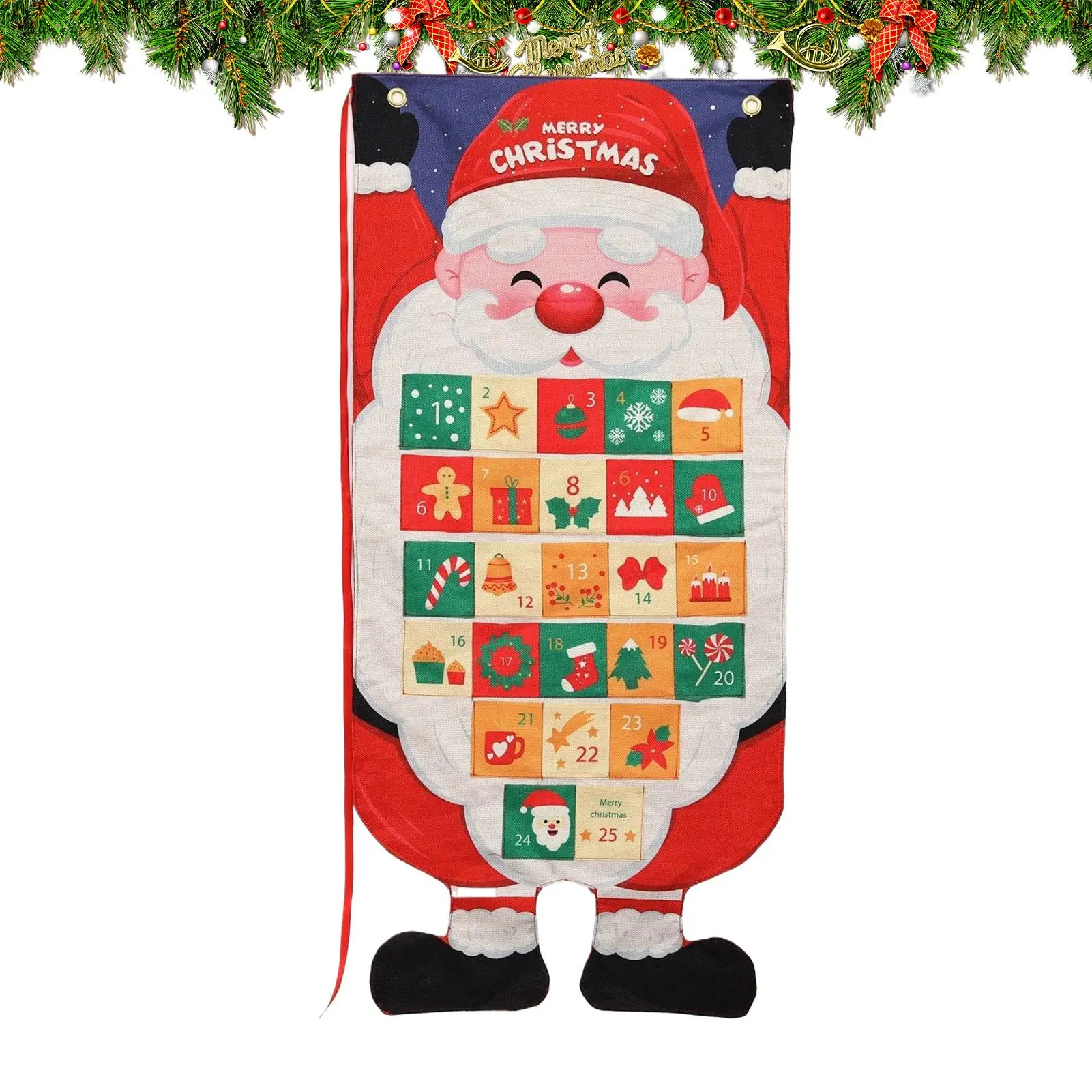 Fabric Hangable Storage Bag Christmas Advent Calendar Christmas Countdown Calendar with 24 Pockets for Home Living Room Decor