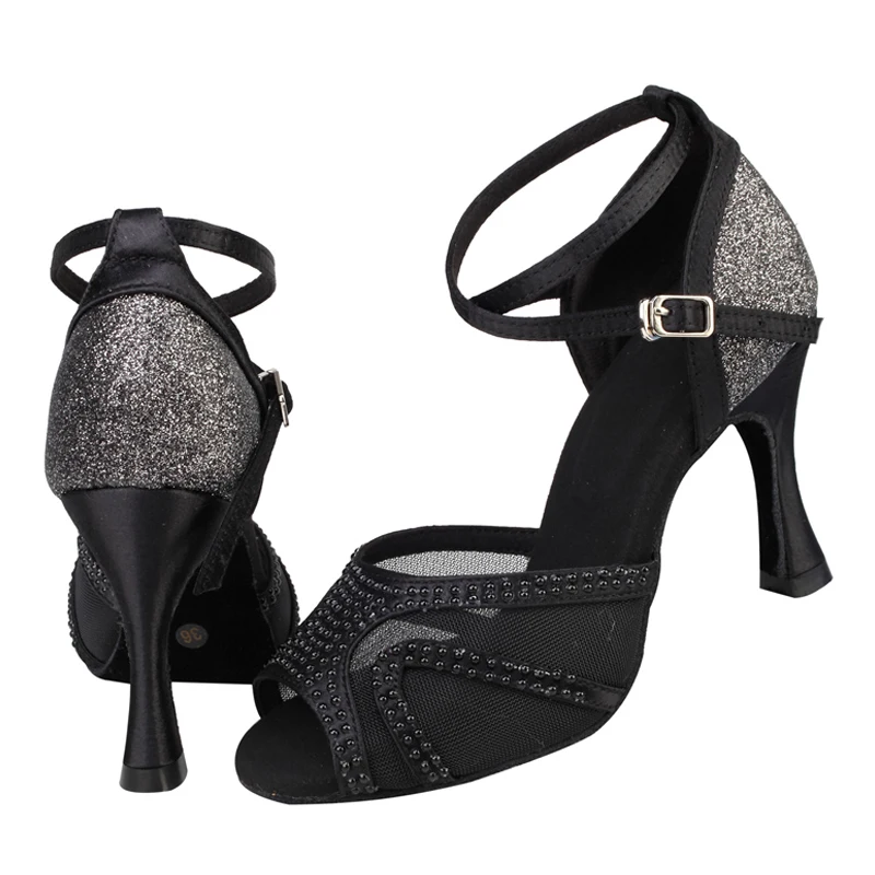 Latin Shoes Salsa Tango Ballroom Party Women's Shoes Rhinestone Black Girls High Heel Summer Sandals Outdoor Sports Shoes