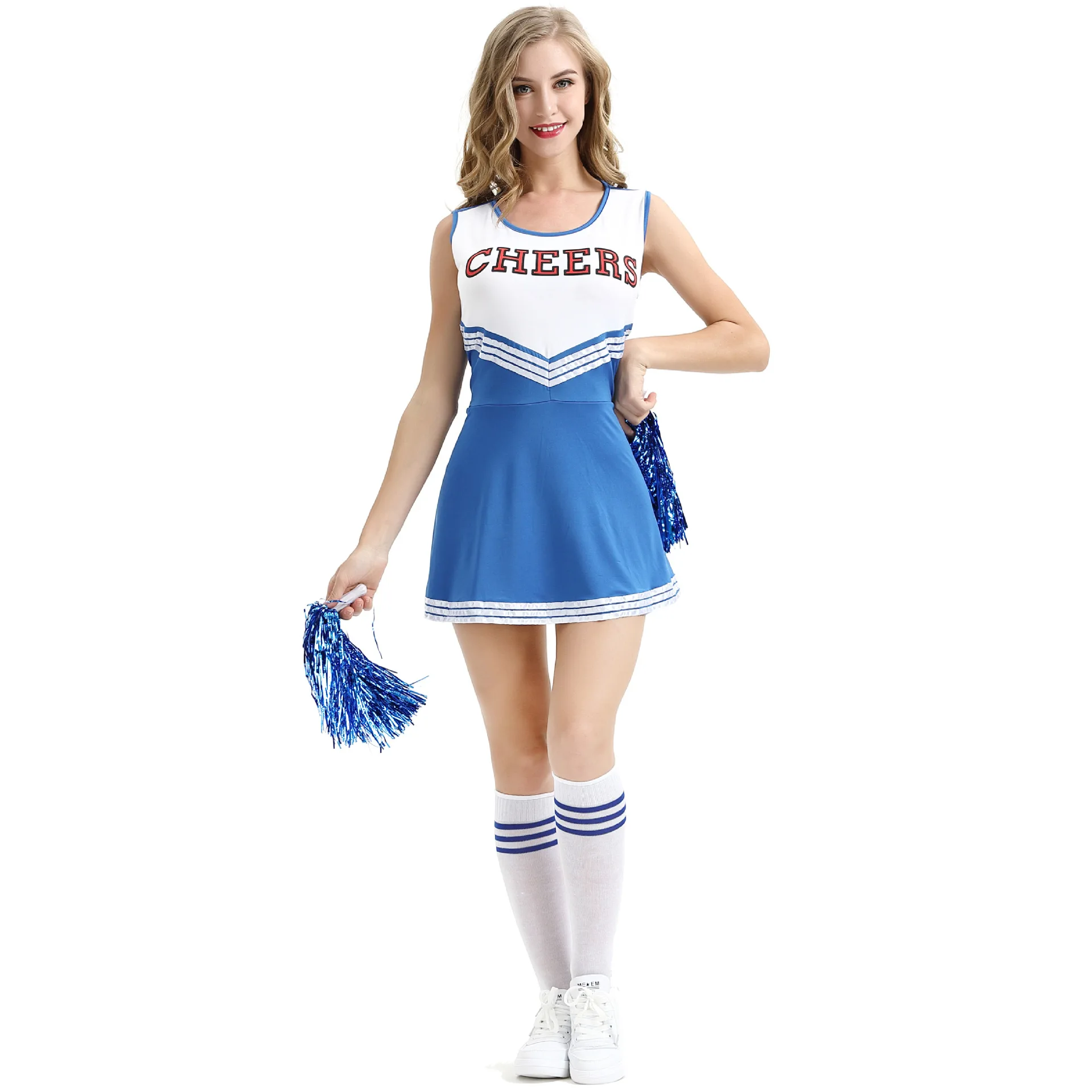 

Sexy Baby Female Cheerleader Dress Dance Platform Dress Performance Dress with Hand flower and socks