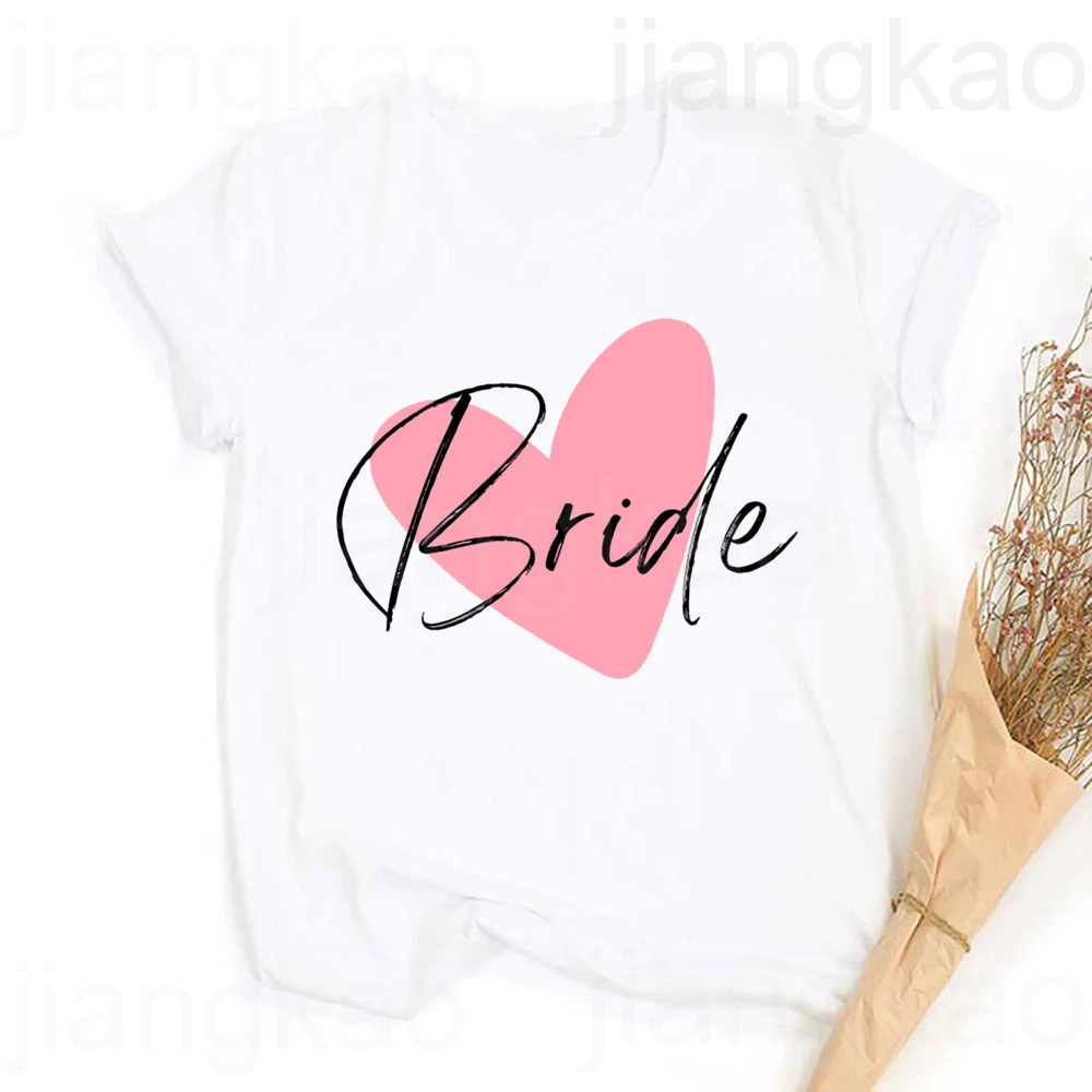 Heart Printed Team Bride Shirts Bride Bachelorette Party T-shirt Hen Party Bridal and Friends Family T-shirt Bridesmaid Outfit 4