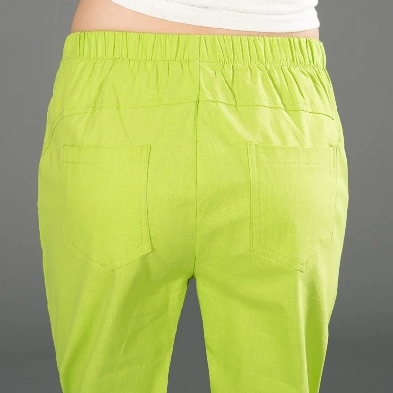 Cotton Linen Pants Women Elastic High Waist Loose Casual Pants 2023 Spring Summer Solid Color Harem Trousers