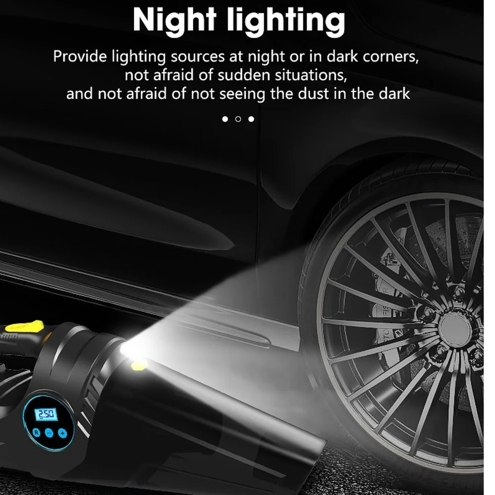 Car Inflator and Vacuum Cleaner Dual Use Portable Electric Tire Inflator Emergency Lighting Car Supplies