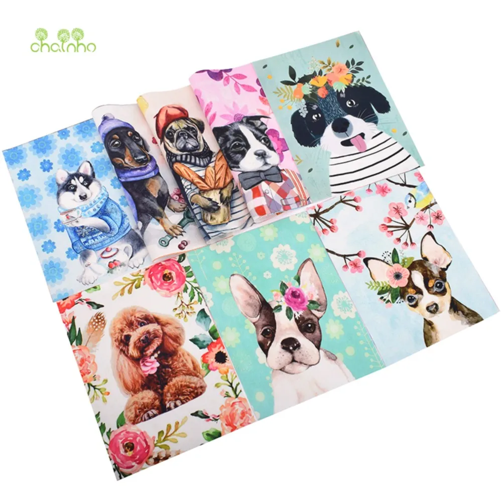 Chainho,Hand Dyed Cotton Fabric,Cat & Dog Serie,DIY Sewing & Quilting Material,Purse,Bag,Book decoration accessory,15x20cm,CHD07