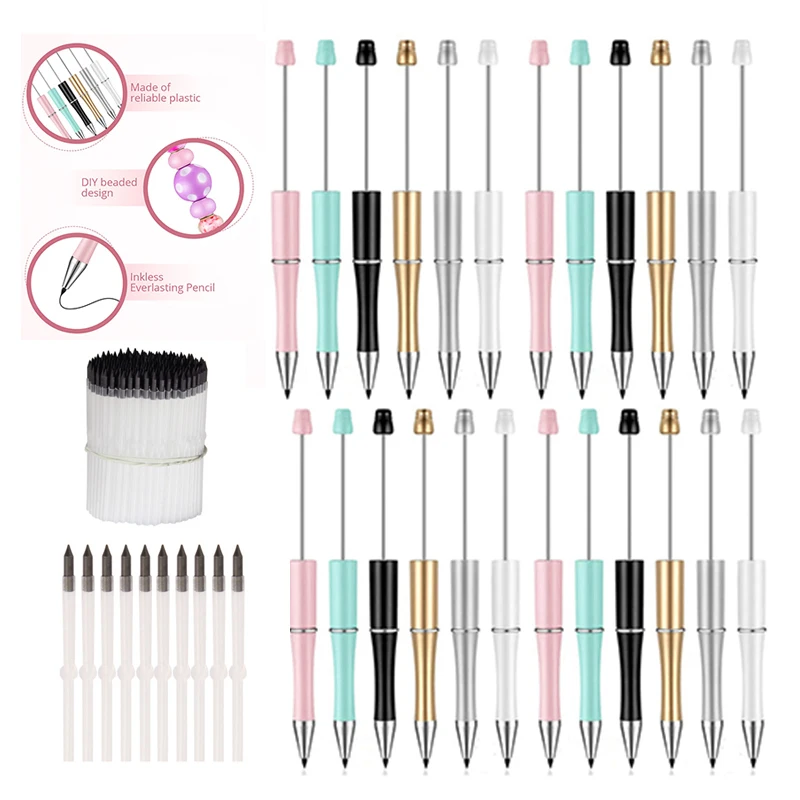 12Pcs Everlasting Pencil Inkless 50pcs refills Pencil Bead Infinity Pencil Eternal Pencil with Eraser Unlimit Pencil for Writing 12pcs hb unlimited writing pencil ink free unlimited writing eternal pencil durable ergonomic design everlasting pencil head