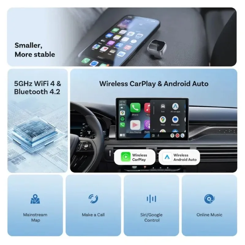 무선 CarPlay 및 안드로이드 Auto 어댑터 USB 유선-무선 동글 (아이폰, 안드로이드 폰용) OEM 유선 CarPlay 차량용 액세서리