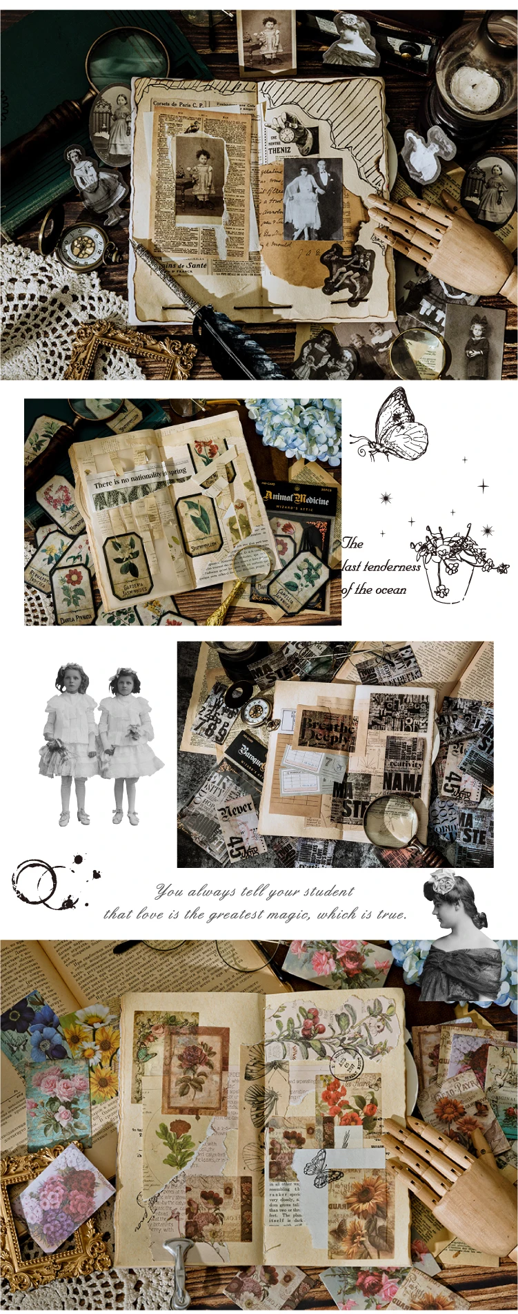 30PCS Goth Stickers Pack Scrapbooking Skull Stickers  Black and WhiteVintage Flower Gothic Vinyl Sticker Pack for Adults