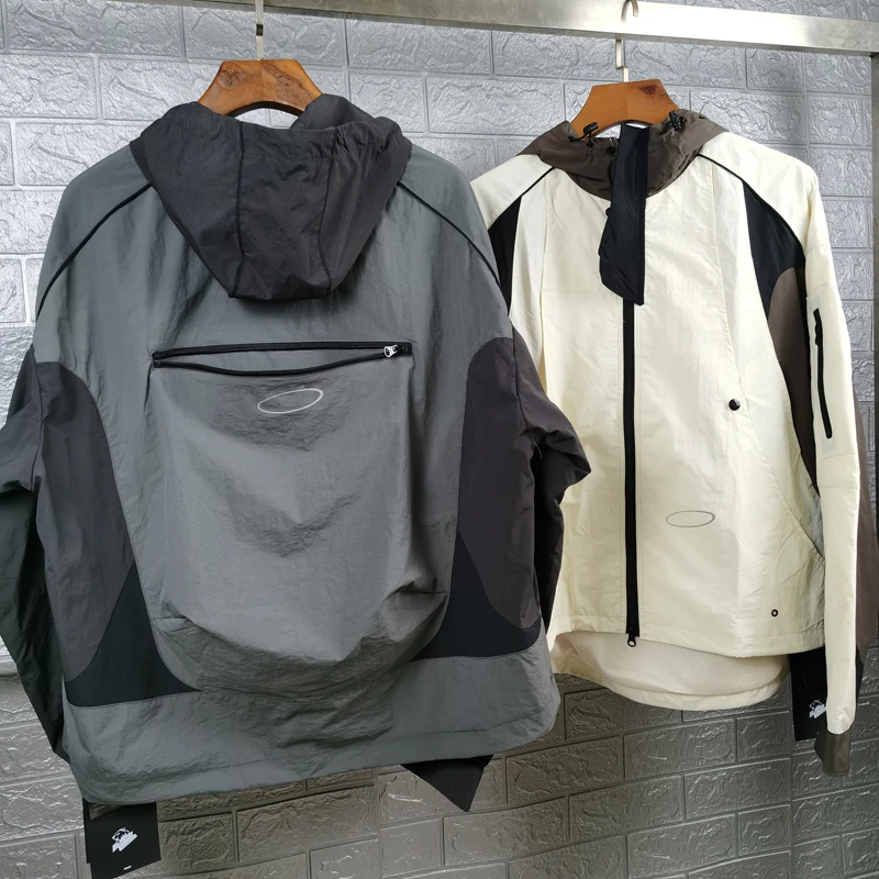 

2023ss Top Quality Zipper Letter Patchwork Hooded Jackets Windbreaker Y2k Streetwear Coat Techwear Traf Jacket Men's Clothing