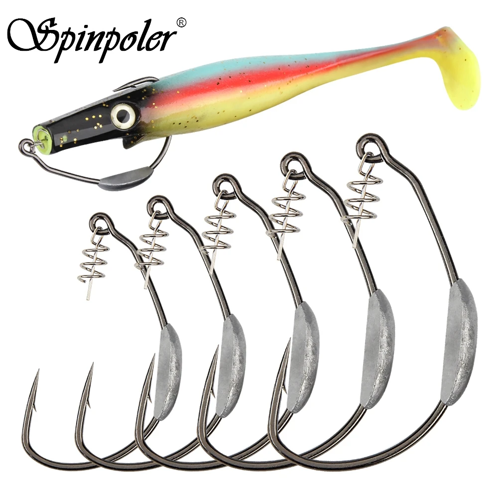 Spinpoler 5/0 7/0 10/0 Heavy Duty Weighted Raptor Swimbait Hook Wide Gap Locking Spring For Soft