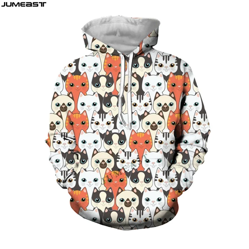 Jumeast Men Women 3D Sweatshirt Oversized Male Female Cartoon Lovely Animal Cat Hip Long Sleeve Cap Hoody Sport Pullover Hoodies