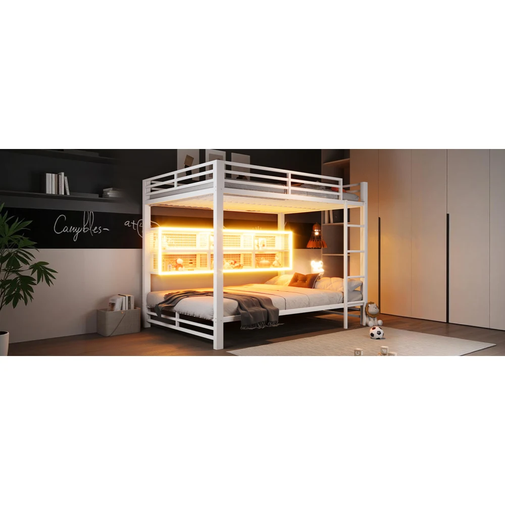 140 x 200 cm großes Etagenbett mit Aufbewahrungsschränken und LED-Licht, platzsparendes Bett für Kinder-/Jugendzimmer (ohne Matratze) – Detail 21
