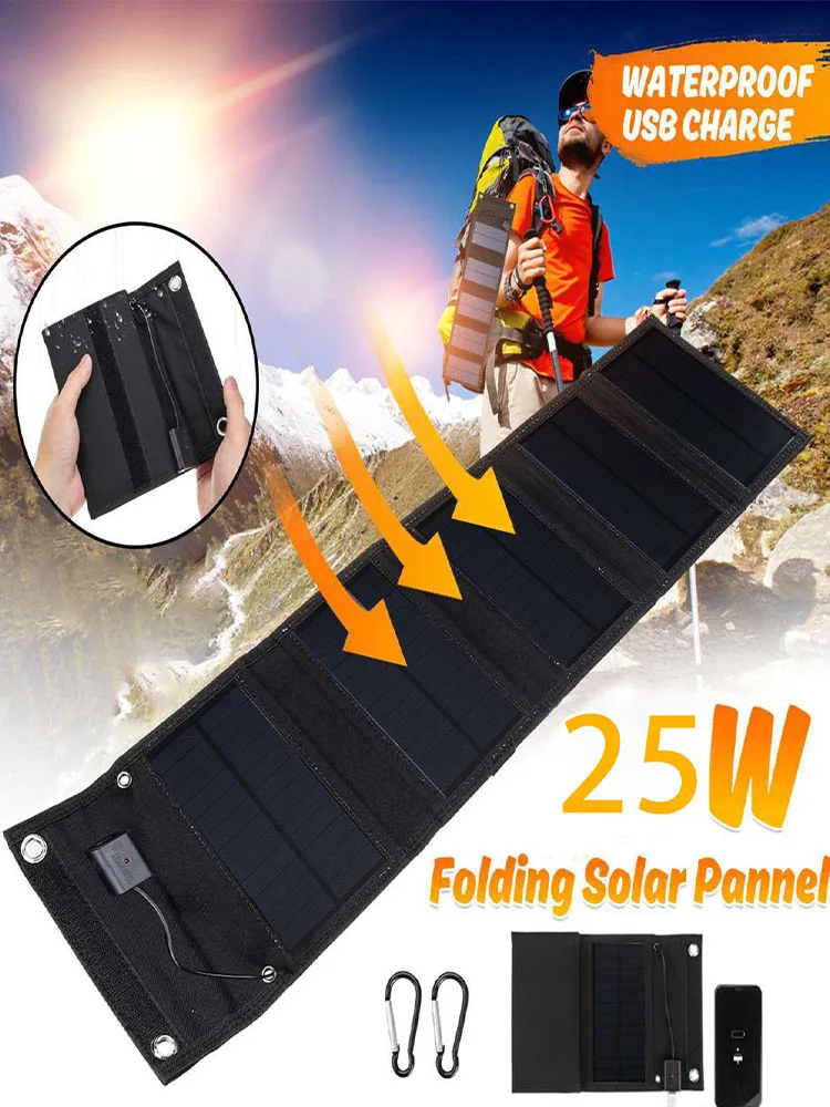 Outdoor waterproof portable 25W solar panel portable 5V folding multi-occasion use suitable for travel