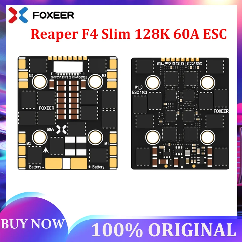 

Foxeer Reaper F4 Slim Mini 4in1 ESC 128K 60A BLHeli32 3-8S LIPO DShot1200 Electronic Speed Controller 20×20mm for RC FPV Drone