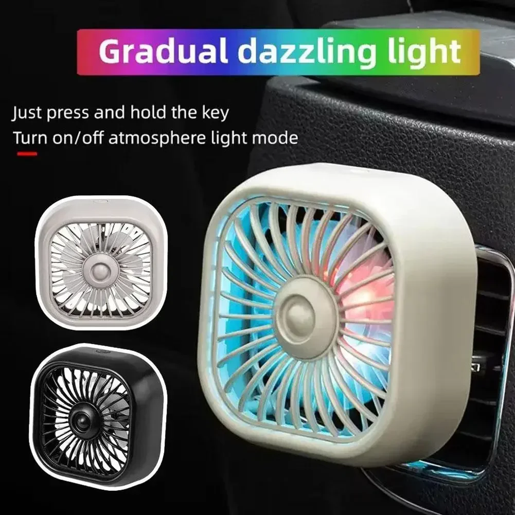 1 PC Car Mounted Small Fan USB Small Electric Fan for Car Air Outlet Gale Cool Colorful Light Fan Automotive Supplies