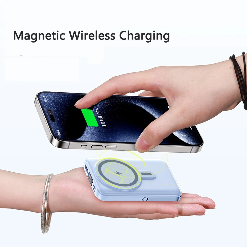 PD 22.5W Fast Charging Power Bank 20000mAh Magnetic Qi Wireless Charger for iPhone 15 Samsung Xiaomi Powerbank with Cable Holder