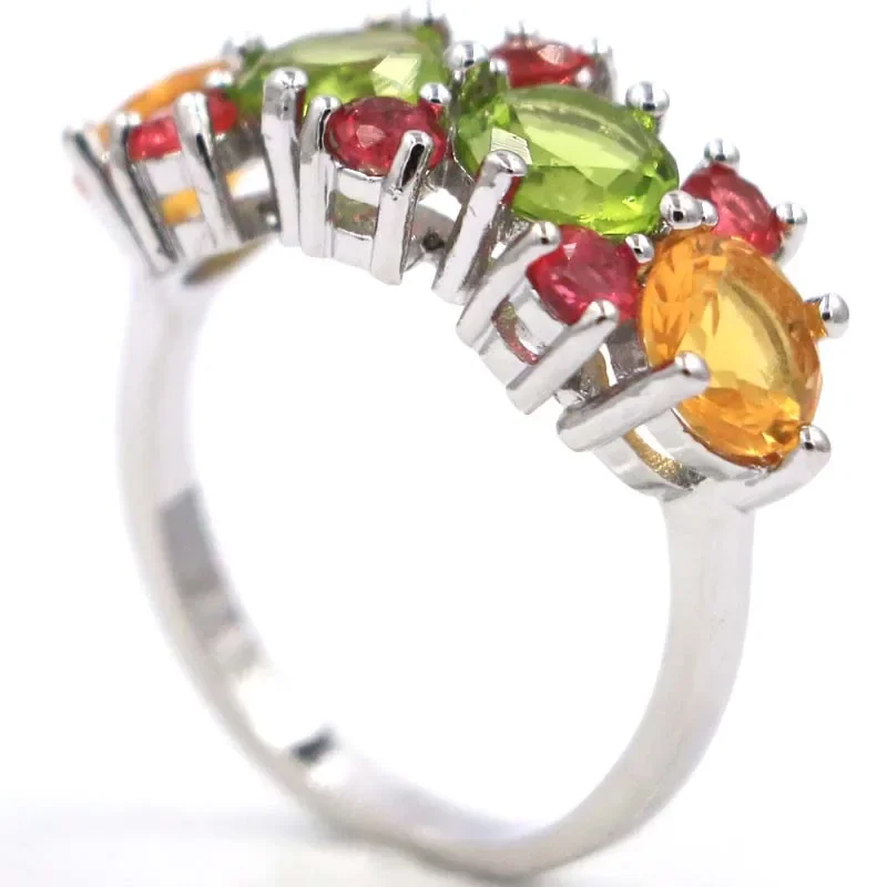 3.5g Customized 925 SOLID STERLING SILVER Ring Luxury Violet Topaz Citrine Peridot London Blue Topaz Rhodolite Garnet Sz 5.5-10