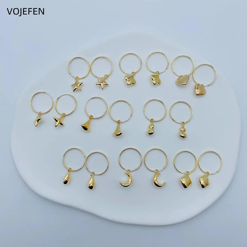 

VOJEFEN 18k Hoops Earings Jewellery For Woman AU750 Real Gold Charms Hanging Round Earring Circle Luxury Trending Designer Jewel