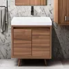 24 Inch Modern Floating Bathroom Vanity with White Single Sink Top, 2-Door Cabinet, Caramel Mist  24.5" W x 18.75" D x 22.25" H 1