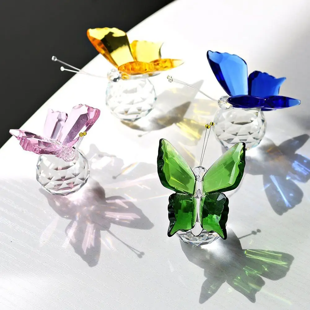 Luxury Crystal Butterfly Nordic Transparent Crystal Butterfly Ornament Creative Wedding Gift Glass Crystal Lucky Butterfly