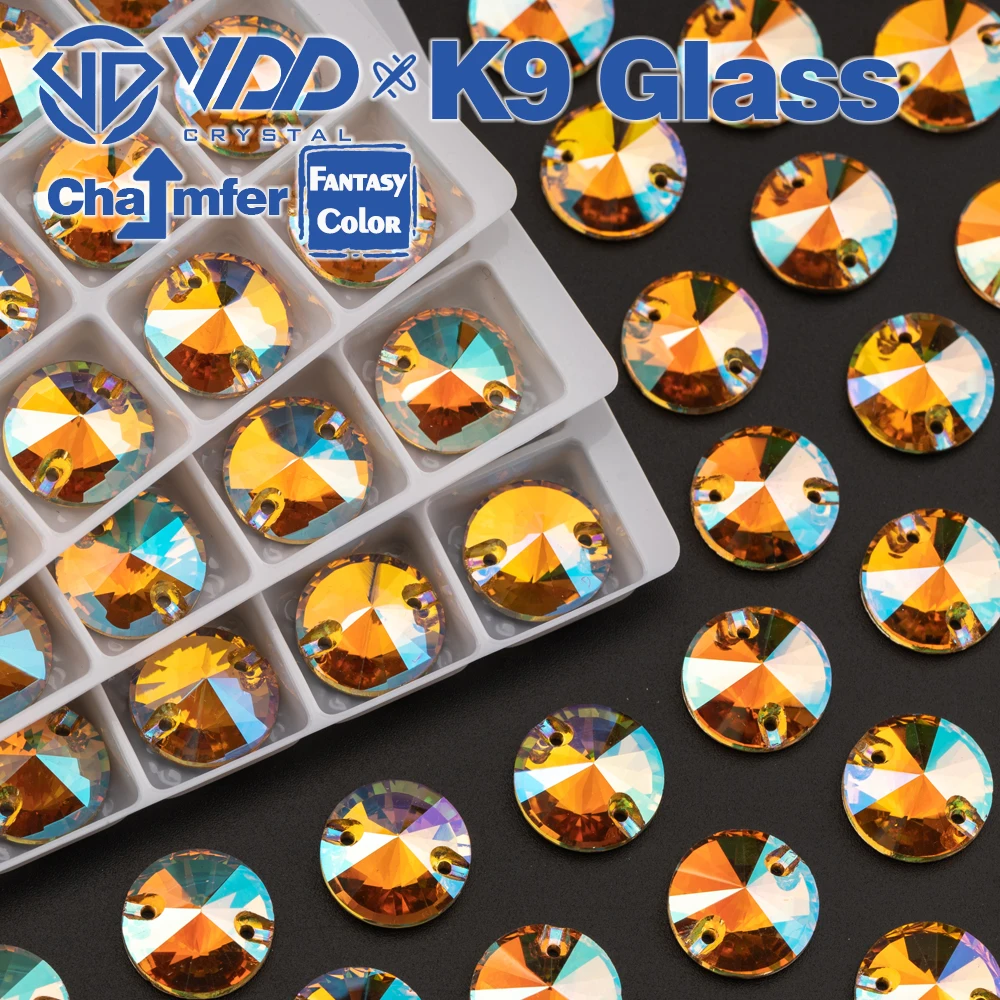 

VDD Rivoli 12mm 40Pcs Burning Sun Color Top Quality K9 Glass Sew On Rhinestone Sewing Crystal Flatback Garment Decoration