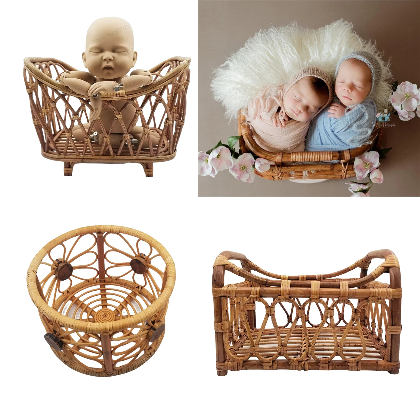 Newborn Photography Props Retro Rattan Basket Chair Infant Photo Prop