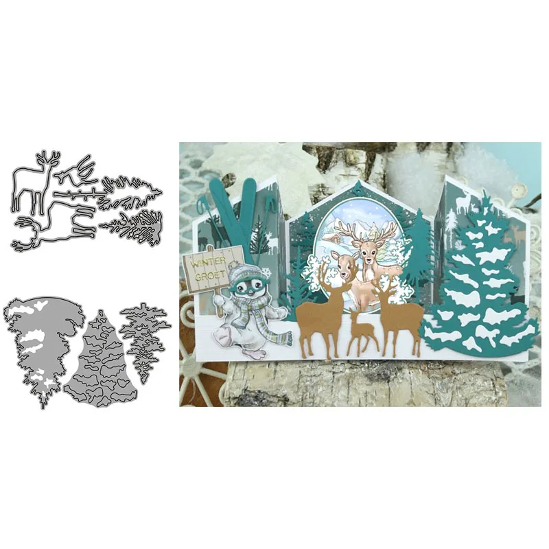 

New Forest Trees and Elk Design Craft Metal Cutting Die Cut Dies Decoration Scrapbook Album Paper Card Craft Embossing Die Cuts